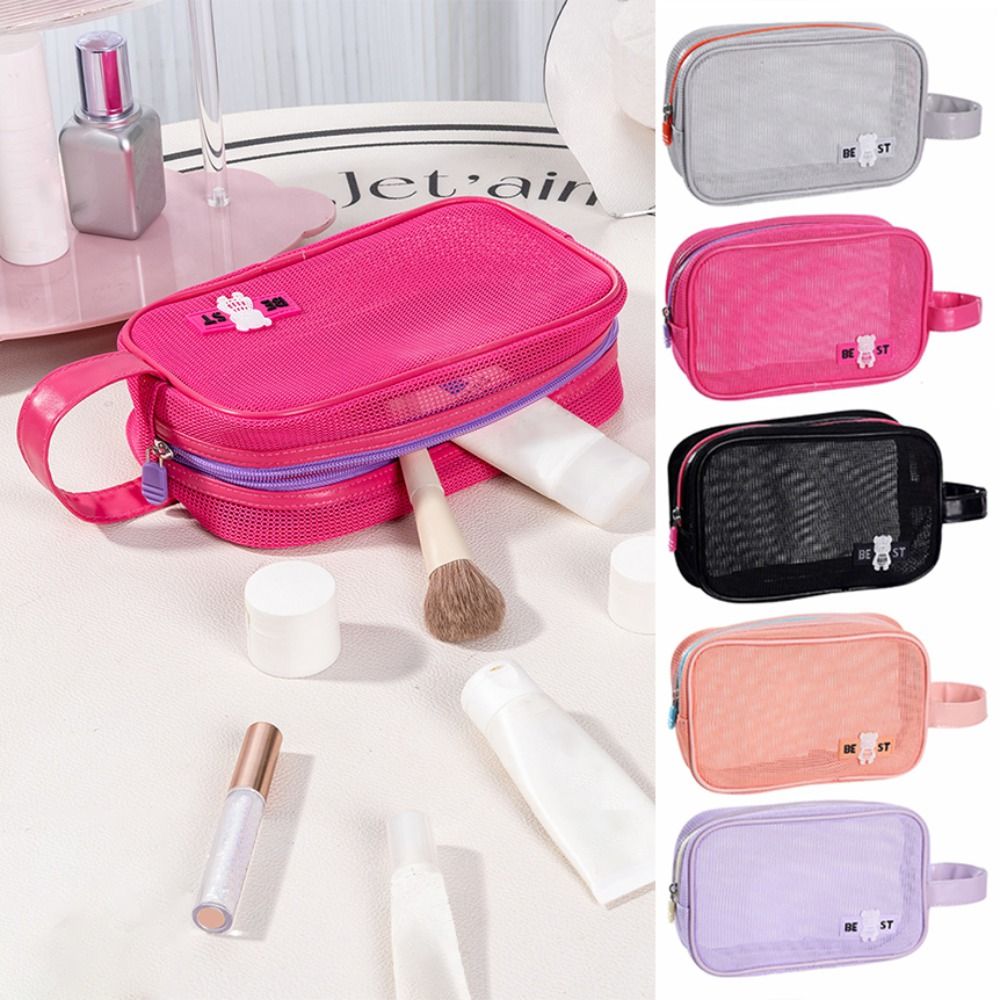 튼튼한 메시 소재의 화장품 가방, 손잡이가 달린 대용량 - Cosmetic Bags 리뷰 및 가격