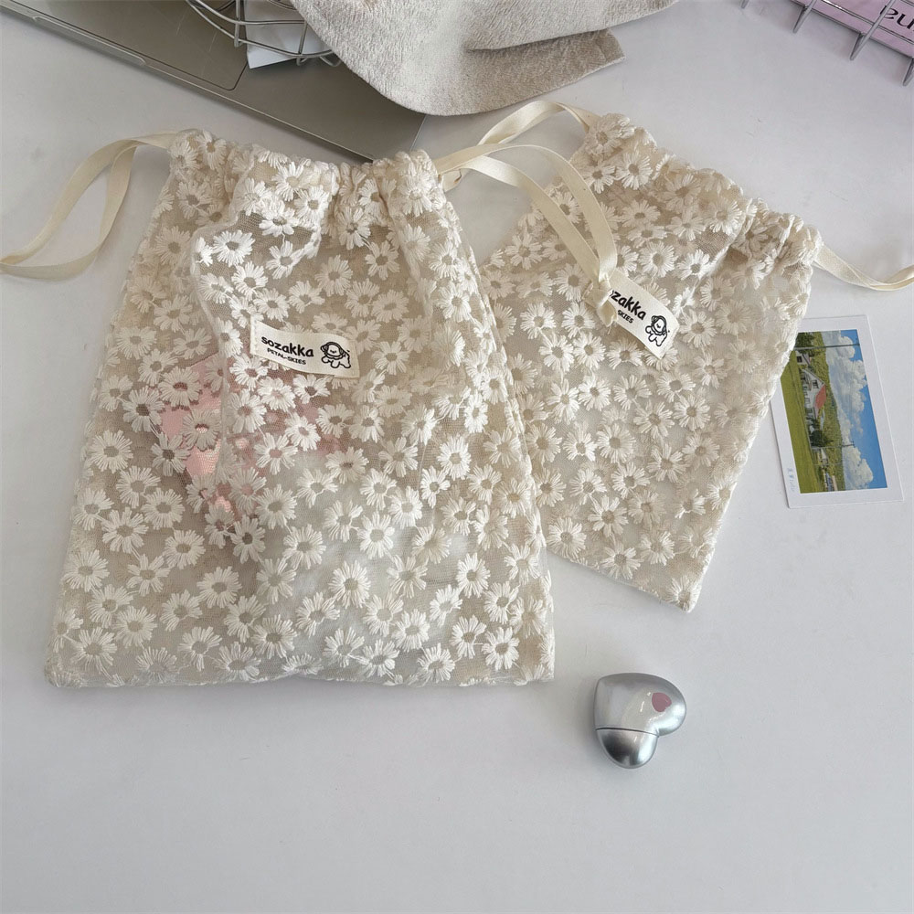 레이스 자수 데이지 메쉬 드로스트링 메이크업 가방 여름 - Cosmetic Bags 리뷰 및 가격